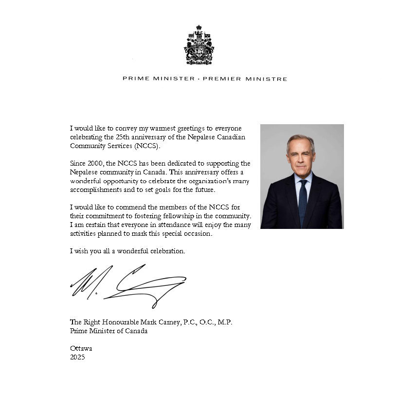 A Milestone Honored: Prime Minister Mark Carney Congratulates NCCS on 25 Years of Service